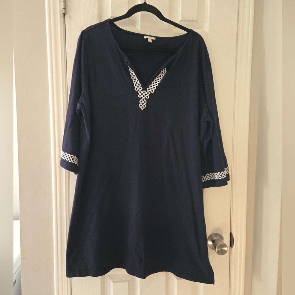 Talbots Navy Blue Tunic with White Trim